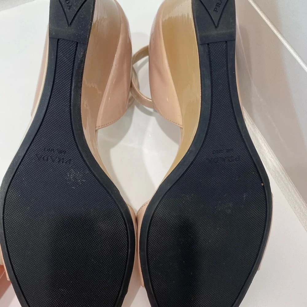 Prada Nude Wedge Patent Leather Sandal 6 AUTHENTIC BRAND NEW - Picture 6 of 6